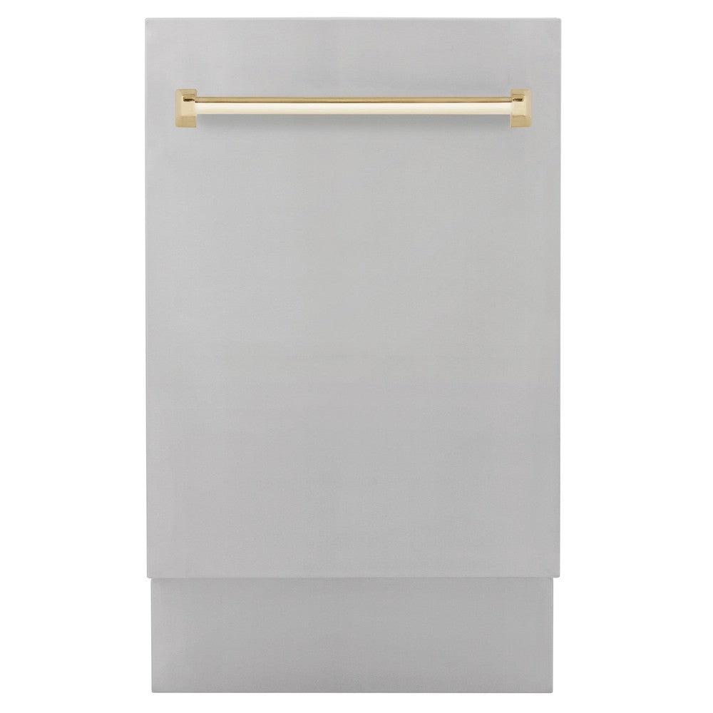 ZLINE Autograph Edition 18 in. Compact 3rd Rack Top Control Dishwasher in Stainless Steel with Polished Gold Handle, 51dBa (DWVZ-304-18-G)