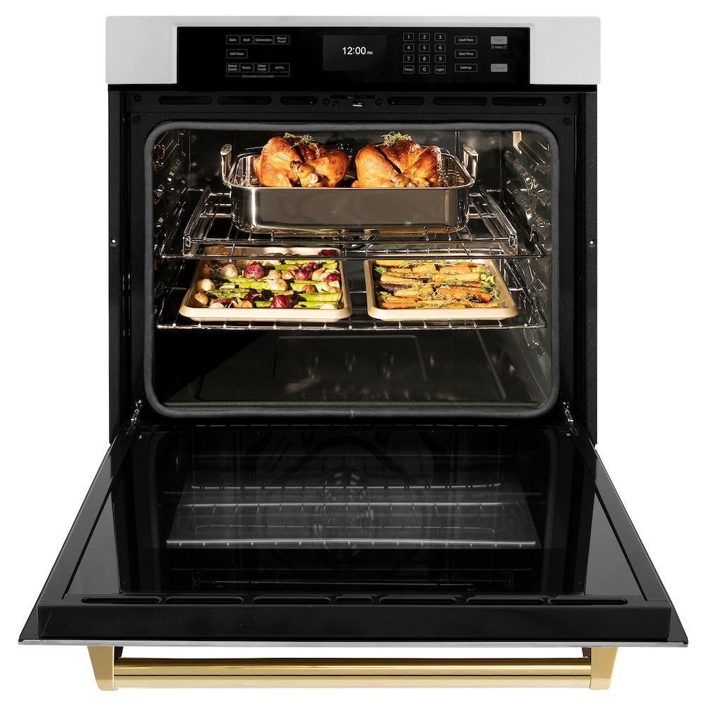 ZLINE Autograph Edition 30 in. Professional True Convection Single Wall Oven with Air Fry and Self Clean in Stainless Steel with Polished Gold Handle (WASZ-30-G)