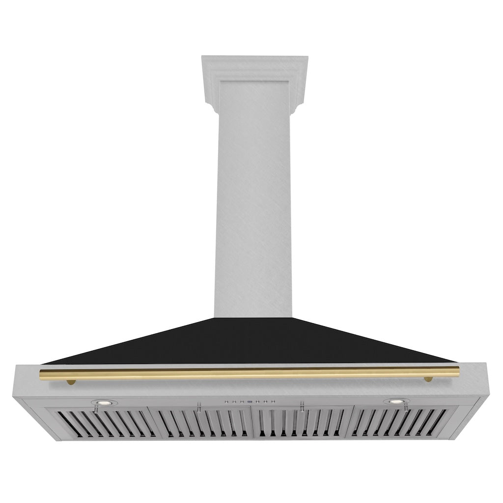 ZLINE Autograph Edition Convertible Fingerprint Resistant DuraSnow® Stainless Steel Range Hood with Black Matte Shell and Champagne Bronze Handle (KB4SNZ-BLM-CB)