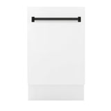 ZLINE Autograph Edition 18 in. Compact 3rd Rack Top Control Dishwasher in White Matte with Matte Black Accent Handle, 51dBa (DWVZ-WM-18-MB)