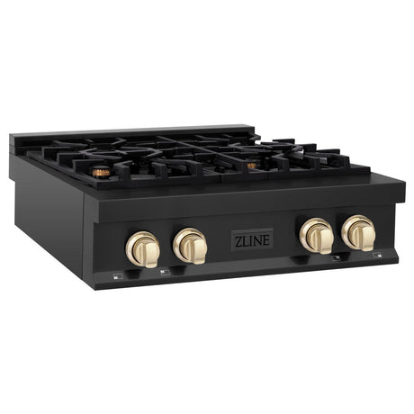 ZLINE Autograph Edition 30" Black Stainless Steel Gas Rangetop with Polished Gold Accents (RTBZ-30-G)