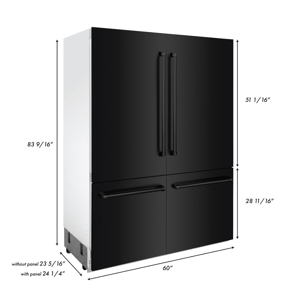 ZLINE 60 in. 32.2 cu. ft. French Door Built-In Bottom Freezer Refrigerator with Water Dispensers and Ice Makers in Black Stainless Steel (RBIV-BS-60)