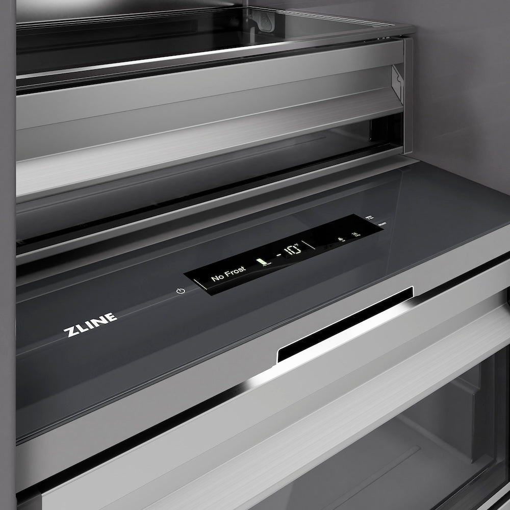 ZLINE Autograph Edition 18 in. 8.6 cu. ft. Right Hinge Column Freezer in Black Stainless Steel with Graphite Gray Interior and Champagne Bronze Accents (RCFVRZ-BS-18-CB)