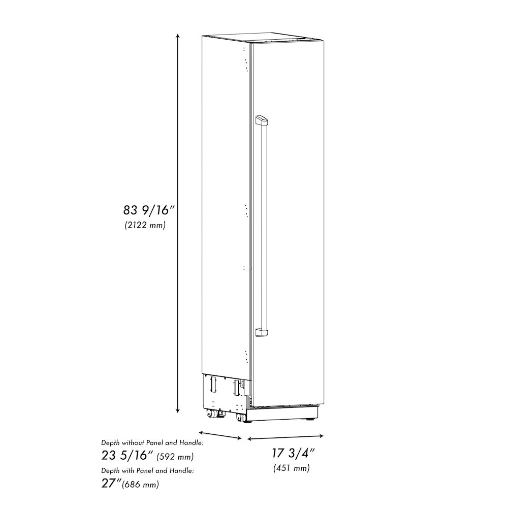 ZLINE Autograph Edition 18 in. 8.6 cu. ft. Right Hinge Column Freezer in Black Stainless Steel with Graphite Gray Interior and Champagne Bronze Accents (RCFVRZ-BS-18-CB)