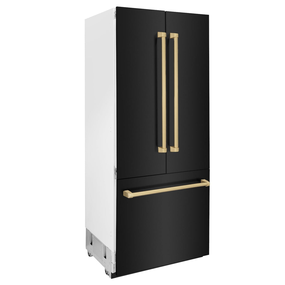ZLINE Autograph Edition 36 in. 19.6 cu. ft. Built-in 3-Door French Door Refrigerator with Internal Water and Ice Dispenser in Black Stainless Steel with Champagne Bronze Accents (RBIVZ-BS-36-CB)