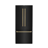 ZLINE Autograph Edition 36 in. 19.6 cu. ft. Built-in 3-Door French Door Refrigerator with Internal Water and Ice Dispenser in Black Stainless Steel with Polished Gold Accents (RBIVZ-BS-36-G)