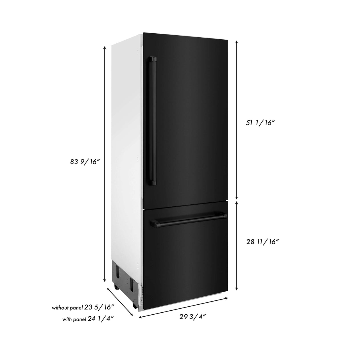 ZLINE 30 in. 16.1 cu. ft. Built-In Bottom Freezer Refrigerator with Water Dispenser and Ice Maker in Black Stainless Steel (RBIV-BS-30)
