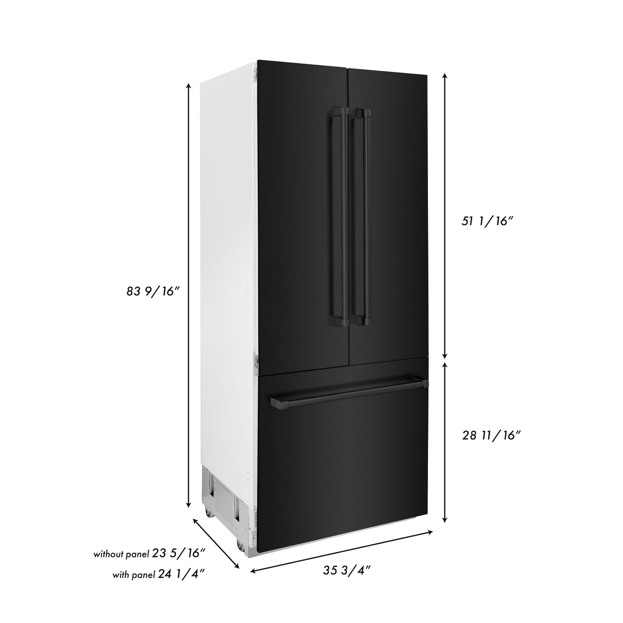 ZLINE 36 in. 19.6 cu. ft. French Door Built-In Bottom Freezer Refrigerator with Water Dispenser and Ice Maker in Black Stainless Steel (RBIV-BS-36)