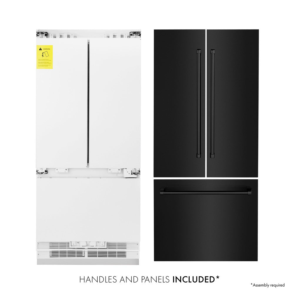 ZLINE 36 in. 19.6 cu. ft. French Door Built-In Bottom Freezer Refrigerator with Water Dispenser and Ice Maker in Black Stainless Steel (RBIV-BS-36)