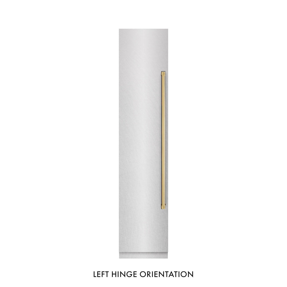 ZLINE Autograph Edition 18 in. 8.6 cu. ft. Left Hinge Column Freezer in DuraSnow® Stainless Steel with Graphite Gray Interior and Polished Gold Accents (RCFVLZ-SN-18-G)