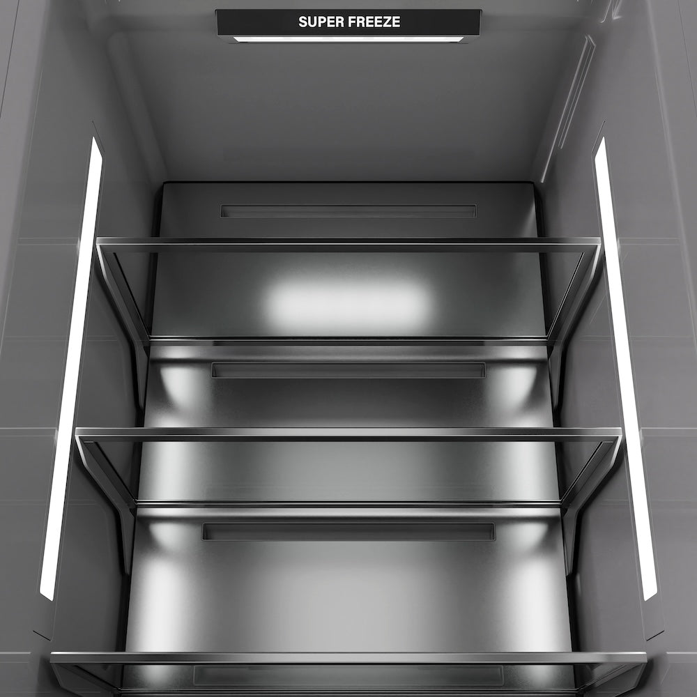 ZLINE Autograph Edition 18 in. 8.6 cu. ft. Left Hinge Column Freezer in DuraSnow® Stainless Steel with Graphite Gray Interior and Matte Black Accents (RCFVLZ-SN-18-MB)