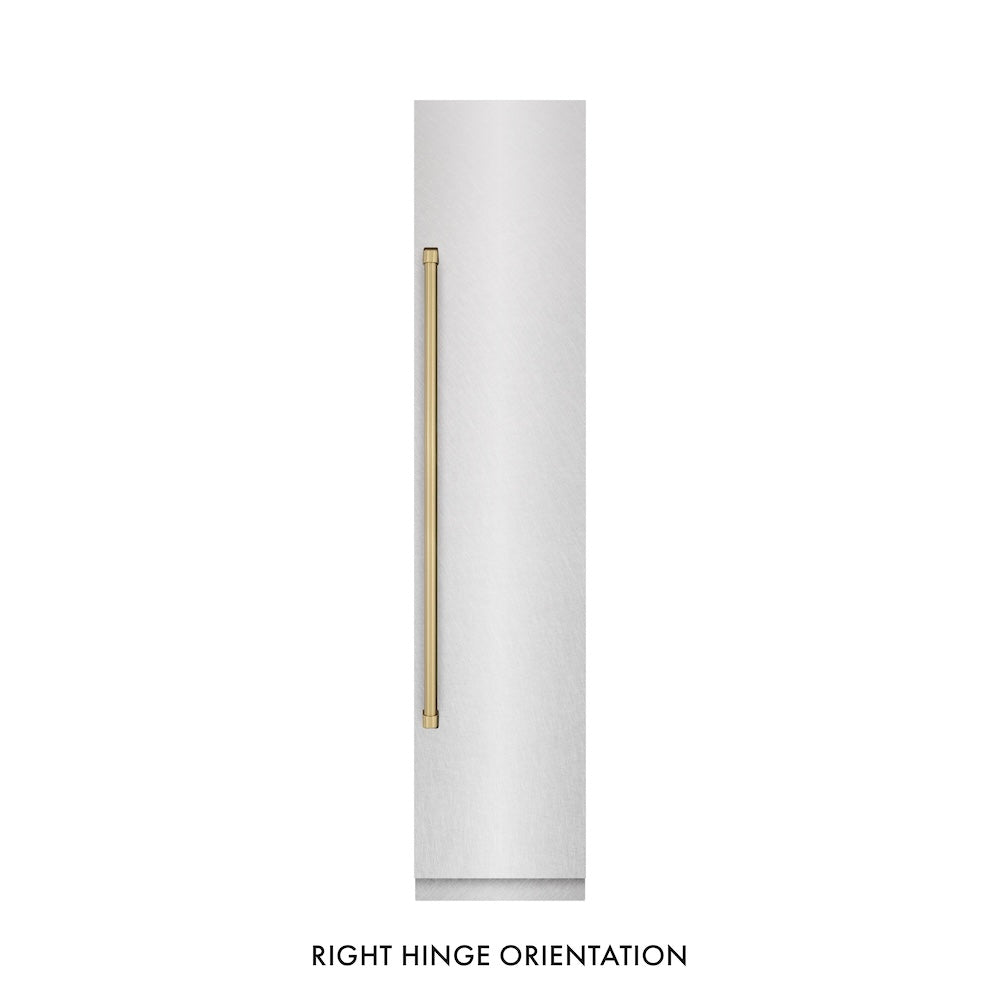 ZLINE Autograph Edition 18 in. 8.6 cu. ft. Right Hinge Column Freezer in DuraSnow® Stainless Steel with Graphite Gray Interior and Champagne Bronze Accents (RCFVRZ-SN-18-CB)