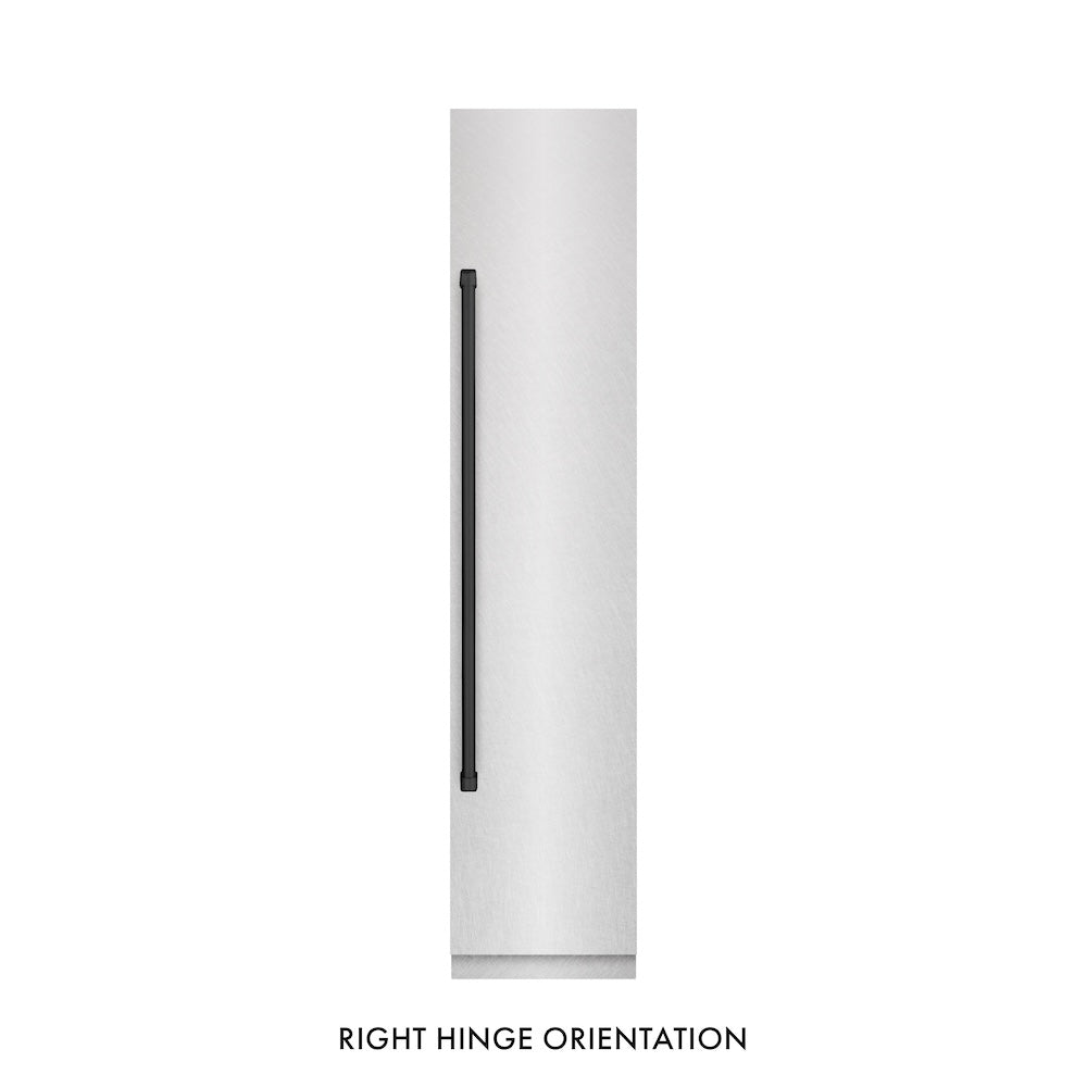 ZLINE Autograph Edition 18 in. 8.6 cu. ft. Right Hinge Column Freezer in DuraSnow® Stainless Steel with Graphite Gray Interior and Matte Black Accents (RCFVRZ-SN-18-MB)