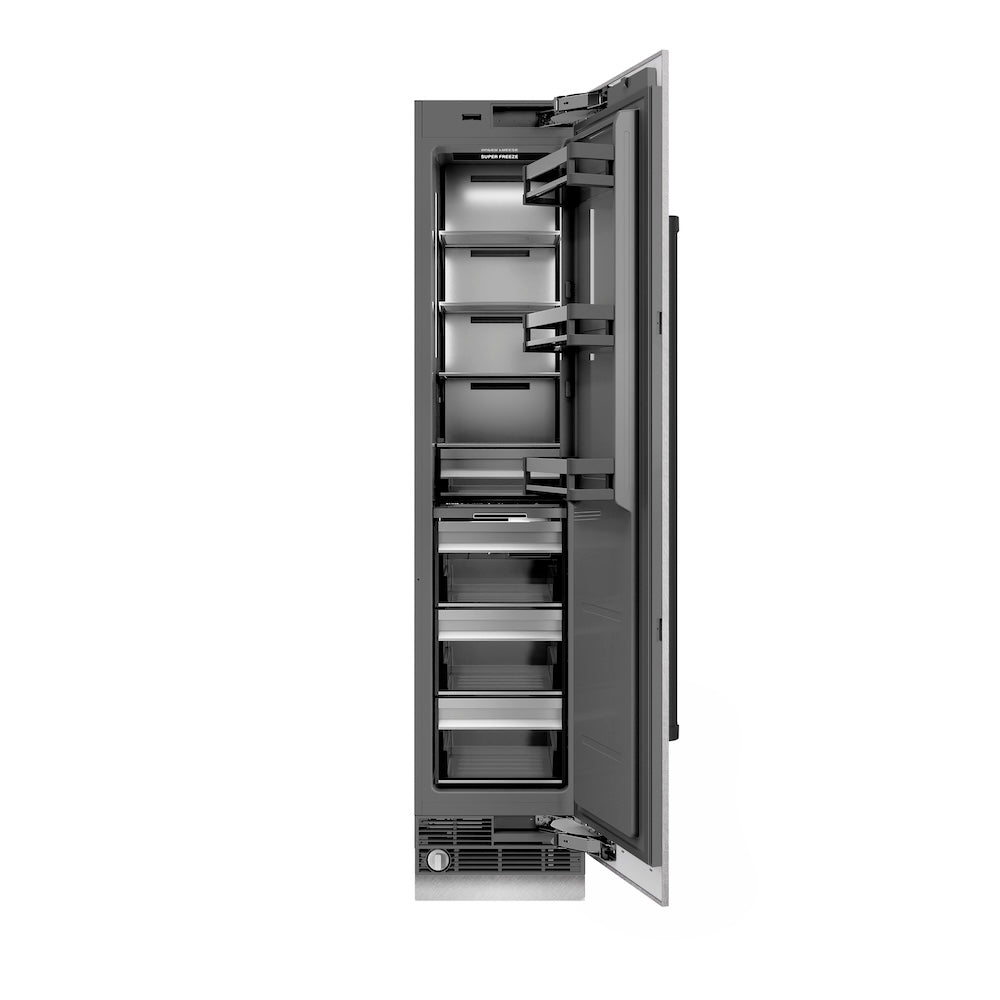 ZLINE Autograph Edition 18 in. 8.6 cu. ft. Right Hinge Column Freezer in DuraSnow® Stainless Steel with Graphite Gray Interior and Matte Black Accents (RCFVRZ-SN-18-MB)