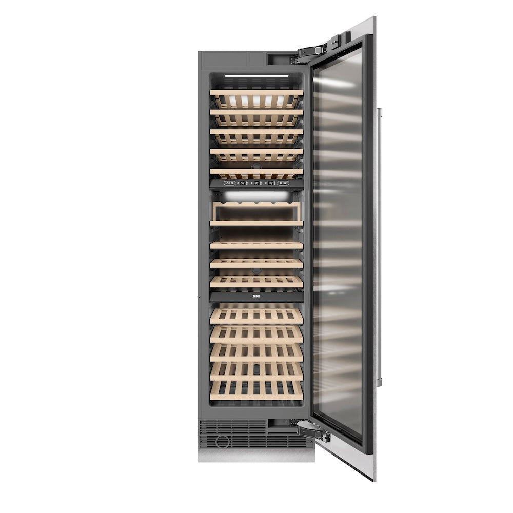 ZLINE 24 in. 12.4 cu. ft. Triple Zone 100 Bottle Column Wine Cooler in DuraSnow® Stainless Steel (RCWV-SN-24)