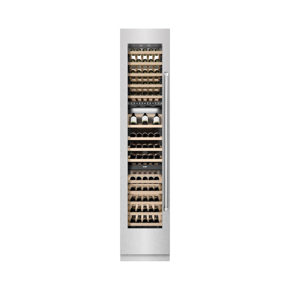 ZLINE 18 in. 9.0 cu. ft. Triple Zone 68 Bottle Left Hinge Column Wine Cooler in DuraSnow® Stainless Steel (RCWVL-SN-18)