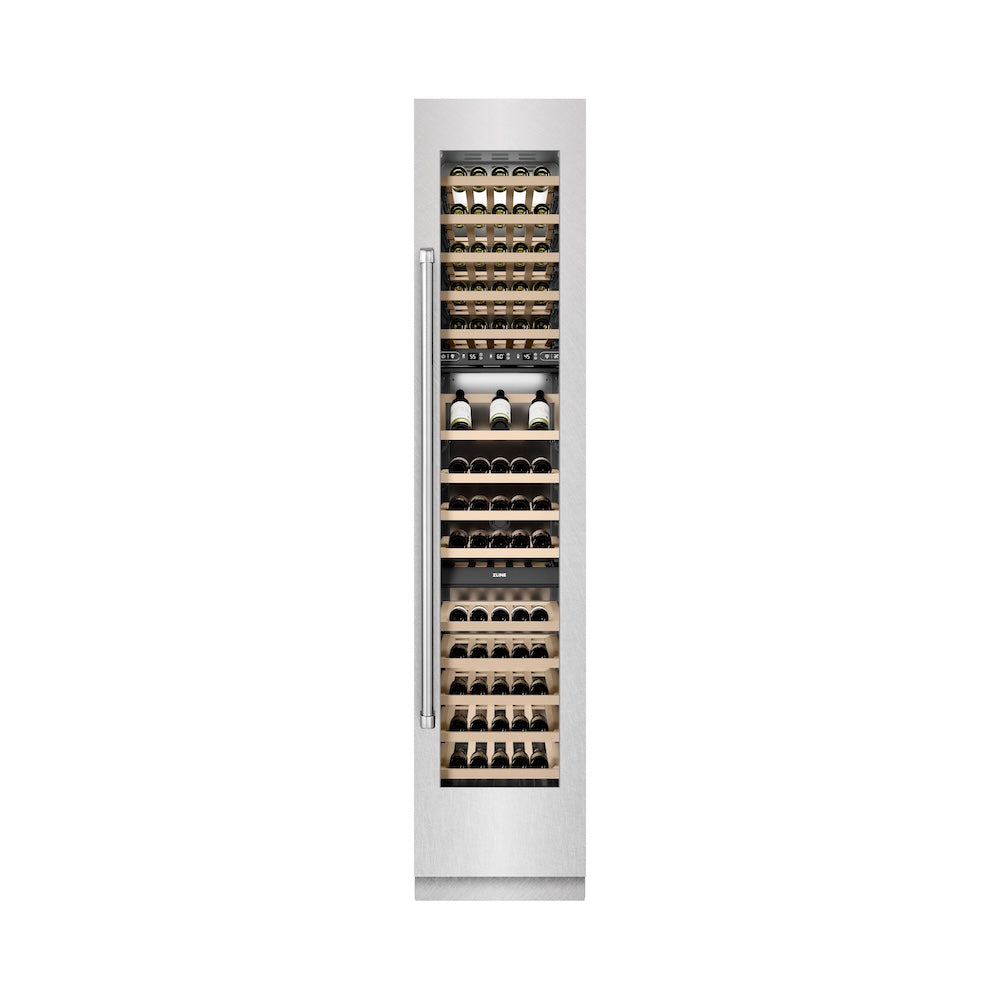ZLINE 18 in. 9.0 cu. ft. Triple Zone 68 Bottle Right Hinge Column Wine Cooler in DuraSnow® Stainless Steel (RCWVR-SN-18)