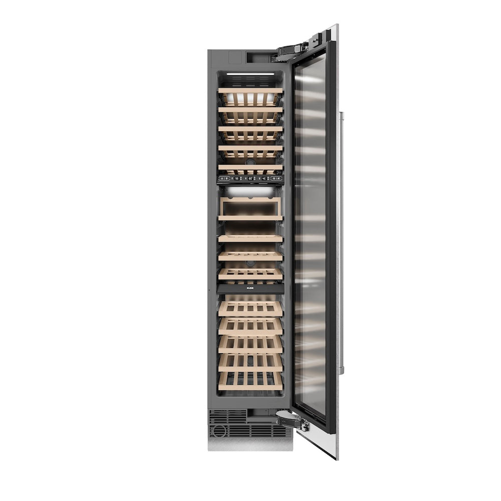 ZLINE 18 in. 9.0 cu. ft. Triple Zone 68 Bottle Right Hinge Column Wine Cooler in DuraSnow® Stainless Steel (RCWVR-SN-18)