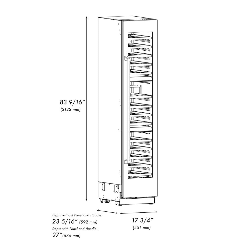 ZLINE Autograph Edition 18 in. 9.0 cu. ft. Triple Zone 68 Bottle Right Hinge Column Wine Cooler in DuraSnow® Stainless Steel with Champagne Bronze Accents (RCWVRZ-SN-18-CB)