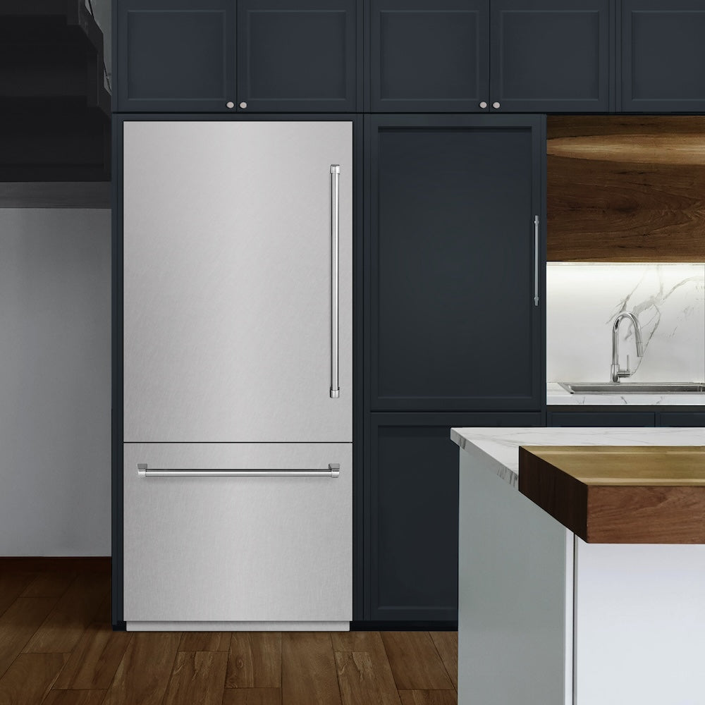ZLINE 36 in. 19.8 cu. ft. Built-In Bottom Freezer Refrigerator with Water Dispenser and Ice Maker in DuraSnow® Stainless Steel with Graphite Gray Interior (GRBIT-SN-36)