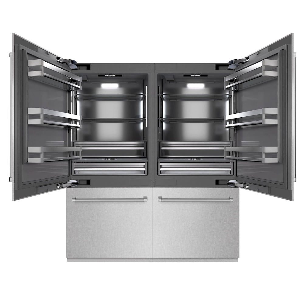 ZLINE 72 in. 39.6 cu. ft. French Door Built-In Bottom Freezer Refrigerator with Water Dispensers and Ice Makers in DuraSnow® Stainless Steel with Graphite Gray Interior (GRBIT-SN-72)