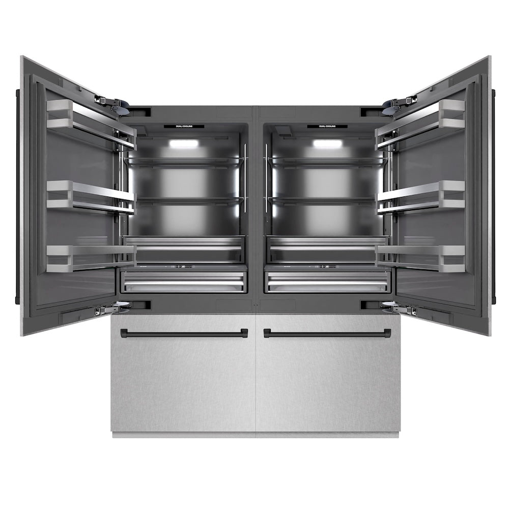 ZLINE Autograph Edition 72 in. 39.6 cu. ft. French Door Built-In Bottom Freezer Refrigerator with Water Dispensers and Ice Makers in DuraSnow® Stainless Steel with Graphite Gray Interior and Matte Black Accents (GRBITZ-SN-72-MB)