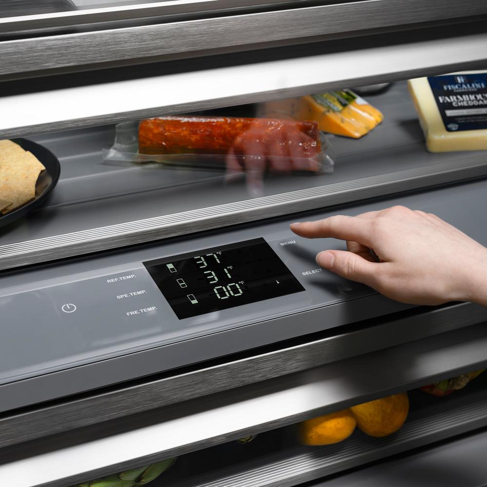 ZLINE Autograph Edition 30 in. 16.1 cu. ft. Built-In Bottom Freezer Refrigerator with Water Dispenser and Ice Maker in DuraSnow® Stainless Steel with Graphite Gray Interior and Champagne Bronze Accents (GRBIVZ-SN-30-CB)