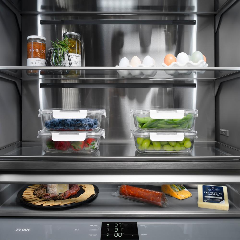 ZLINE Autograph Edition 30 in. 16.1 cu. ft. Built-In Bottom Freezer Refrigerator with Water Dispenser and Ice Maker in DuraSnow® Stainless Steel with Graphite Gray Interior and Polished Gold Accents (GRBIVZ-SN-30-G)