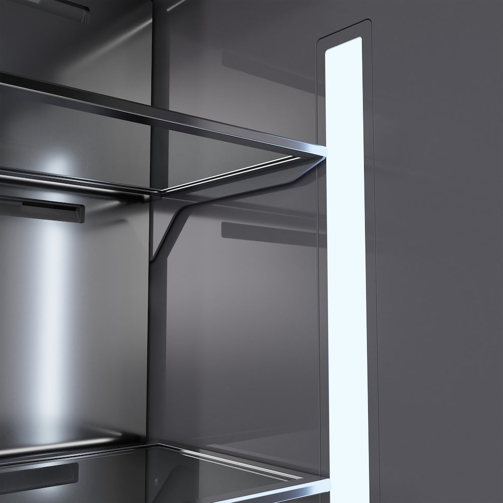 ZLINE Autograph Edition 60 in. 32.2 cu. ft. French Door Built-In Bottom Freezer Refrigerator with Water Dispenser and Ice Maker in DuraSnow® Stainless Steel with Graphite Gray Interior and Polished Gold Accents (GRBIVZ-SN-60-G)