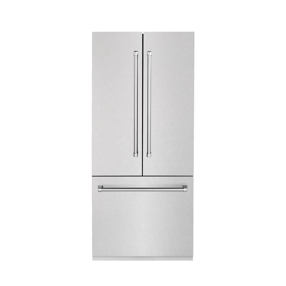 ZLINE 36 in. 19.6 cu. ft. French Door Built-In Bottom Freezer Refrigerator with Water Dispenser and Ice Maker in DuraSnow® Stainless Steel (RBIV-SN-36)