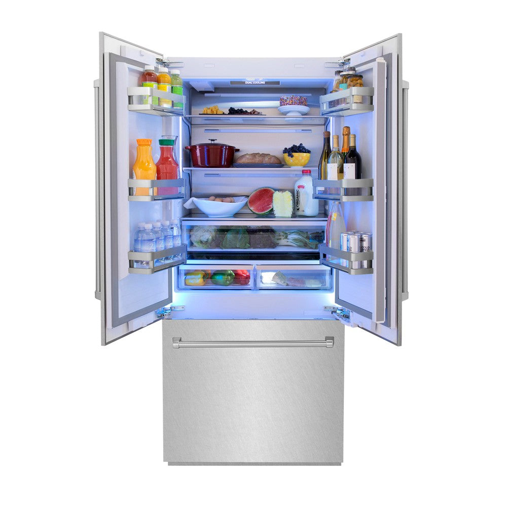 ZLINE 36 in. 19.6 cu. ft. French Door Built-In Bottom Freezer Refrigerator with Water Dispenser and Ice Maker in DuraSnow® Stainless Steel (RBIV-SN-36)