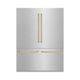 ZLINE Autograph Edition 60 in. 32.2 cu. ft. Built-in 4-Door French Door Refrigerator with Internal Water and Ice Dispenser in Fingerprint Resistant Stainless Steel with Champagne Bronze Accents (RBIVZ-SN-60-CB)