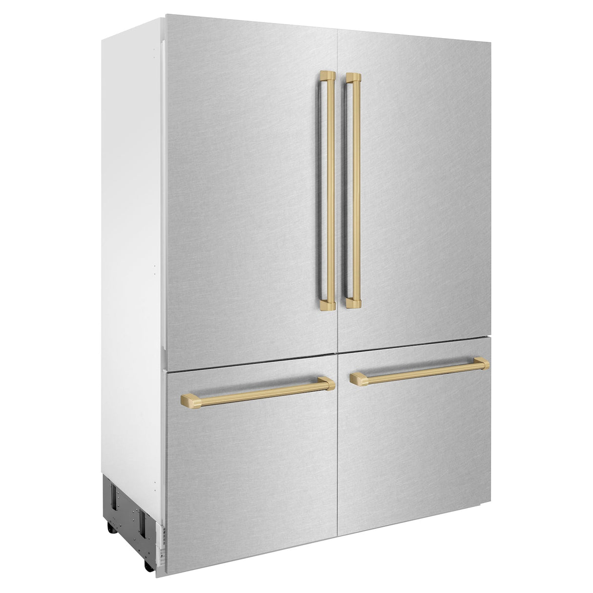 ZLINE Autograph Edition 60 in. 32.2 cu. ft. Built-in 4-Door French Door Refrigerator with Internal Water and Ice Dispenser in Fingerprint Resistant Stainless Steel with Champagne Bronze Accents (RBIVZ-SN-60-CB)