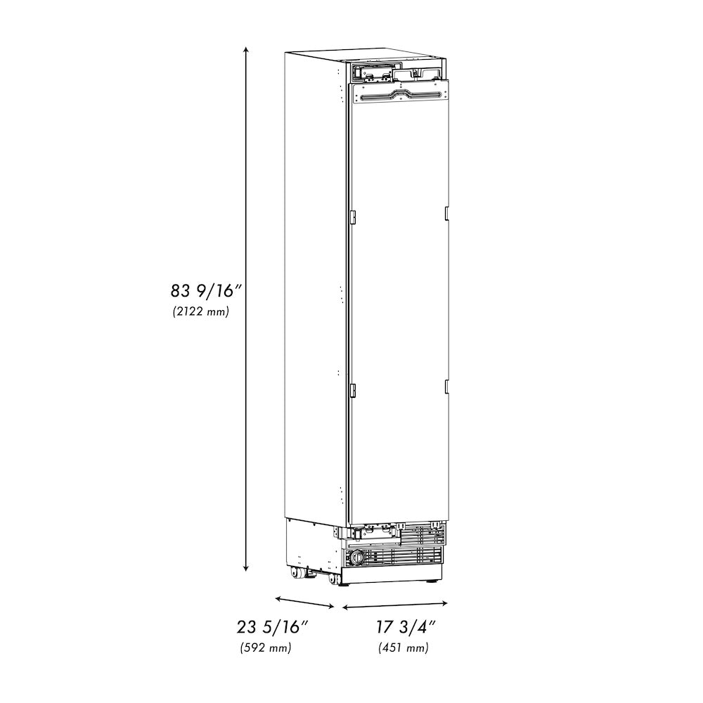 ZLINE 18 in. 8.6 cu. ft. Panel Ready Left Hinge Column Freezer with Graphite Gray Interior (RBCFVL-18)