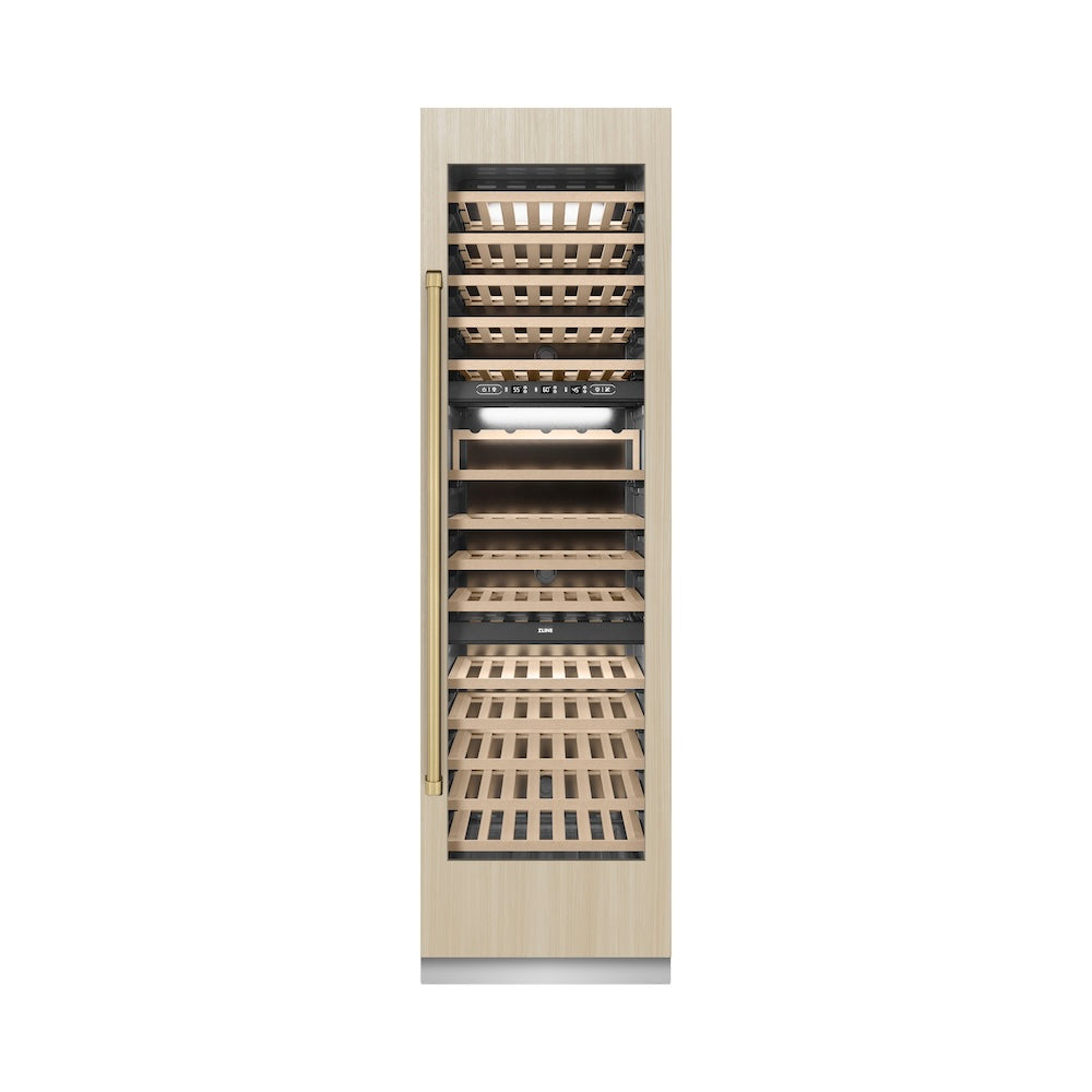 ZLINE Autograph Edition 24 in. 12.4 cu. ft. Triple Zone 100 Bottle Panel Ready Column Wine Cooler with Champagne Bronze Accents (RBCWVZ-24-CB)