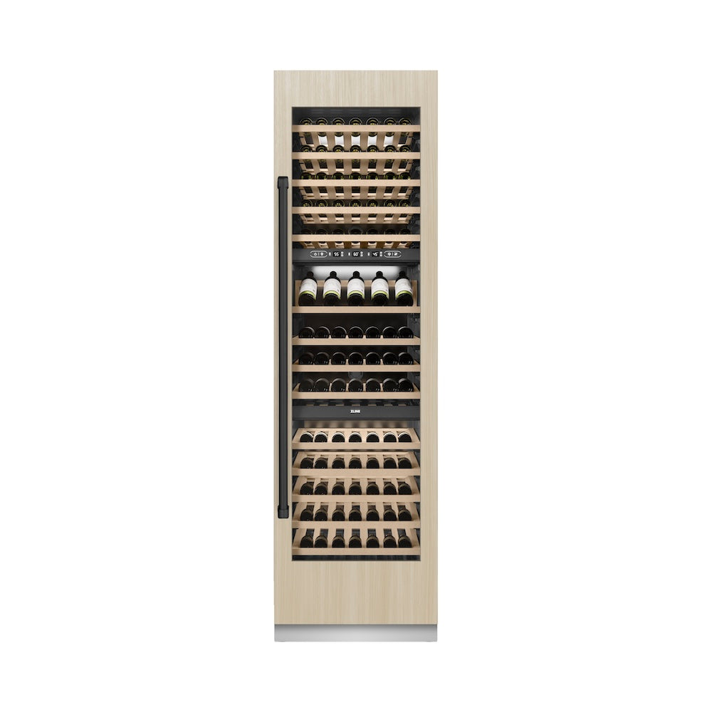 ZLINE Autograph Edition 24 in. 12.4 cu. ft. Triple Zone 100 Bottle Panel Ready Column Wine Cooler with Matte Black Accents (RBCWVZ-24-MB)