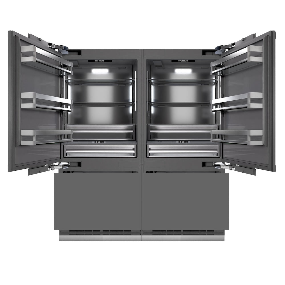 ZLINE 72 in. 39.6 cu. ft. Panel Ready French Door Built-In Bottom Freezer Refrigerator with Water Dispensers and Ice Makers with Graphite Gray Interior (GRBIT-72)