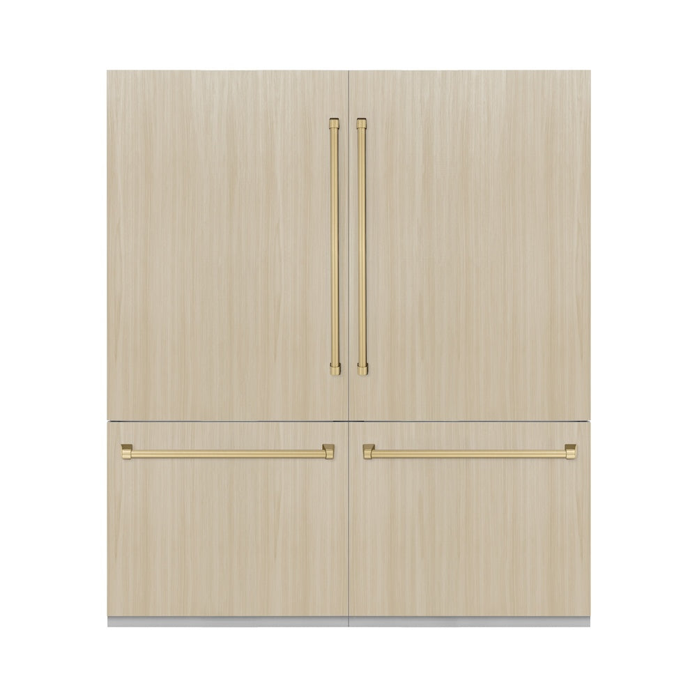 ZLINE Autograph Edition 72 in. 39.6 cu. ft. Panel Ready French Door Built-In Bottom Freezer Refrigerator with Water Dispensers and Ice Makers with Graphite Gray Interior and Champagne Bronze Accents (GRBITZ-72-CB)