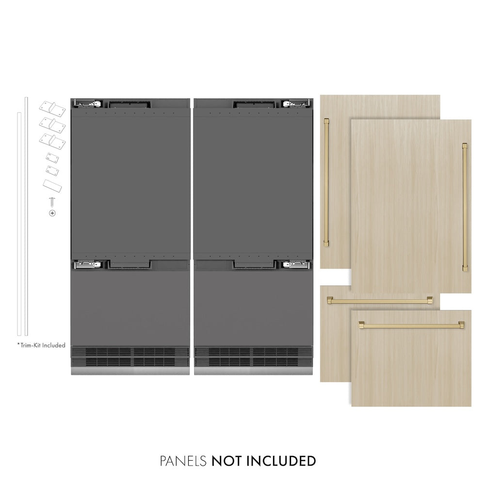 ZLINE Autograph Edition 72 in. 39.6 cu. ft. Panel Ready French Door Built-In Bottom Freezer Refrigerator with Water Dispensers and Ice Makers with Graphite Gray Interior and Champagne Bronze Accents (GRBITZ-72-CB)