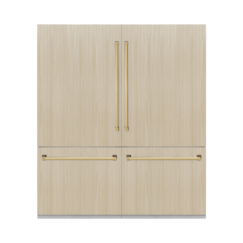 ZLINE Autograph Edition 72 in. 39.6 cu. ft. Panel Ready French Door Built-In Bottom Freezer Refrigerator with Water Dispensers and Ice Makers with Graphite Gray Interior and Polished Gold Accents (GRBITZ-72-G)