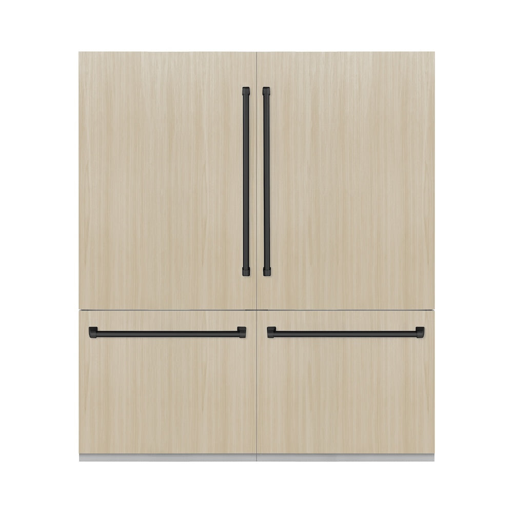 ZLINE Autograph Edition 72 in. 39.6 cu. ft. Panel Ready French Door Built-In Bottom Freezer Refrigerator with Water Dispensers and Ice Makers with Graphite Gray Interior and Matte Black Accents (GRBITZ-72-MB)