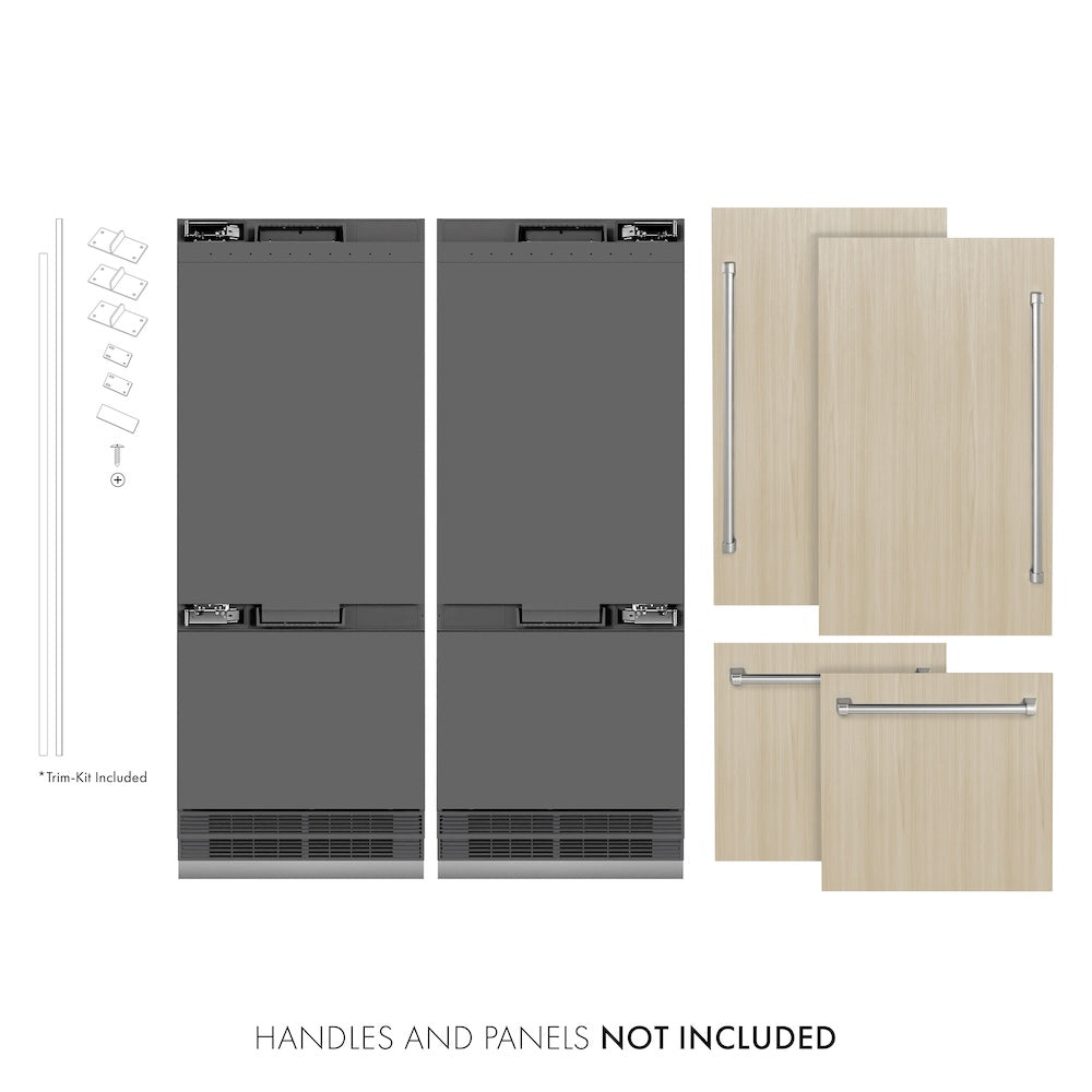 ZLINE 60 in. 32.2 cu. ft. Panel Ready French Door Built-In Bottom Freezer Refrigerator with Water Dispensers and Ice Makers with Graphite Gray Interior (GRBIV-60)