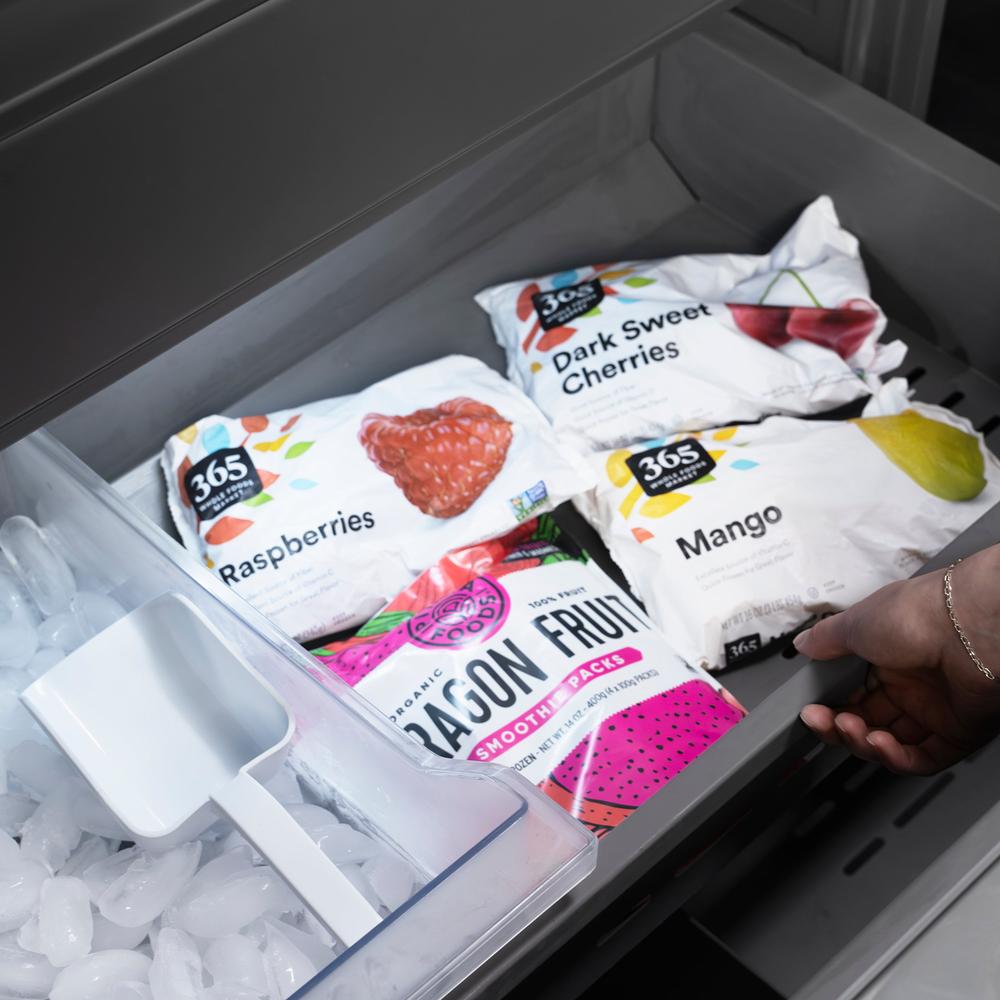 ZLINE Autograph Edition 30 in. 16.1 cu. ft. Panel Ready Built-In Bottom Freezer Refrigerator with Water Dispenser and Ice Maker with Graphite Gray Interior and Polished Gold Accents (GRBIVZ-30-G)