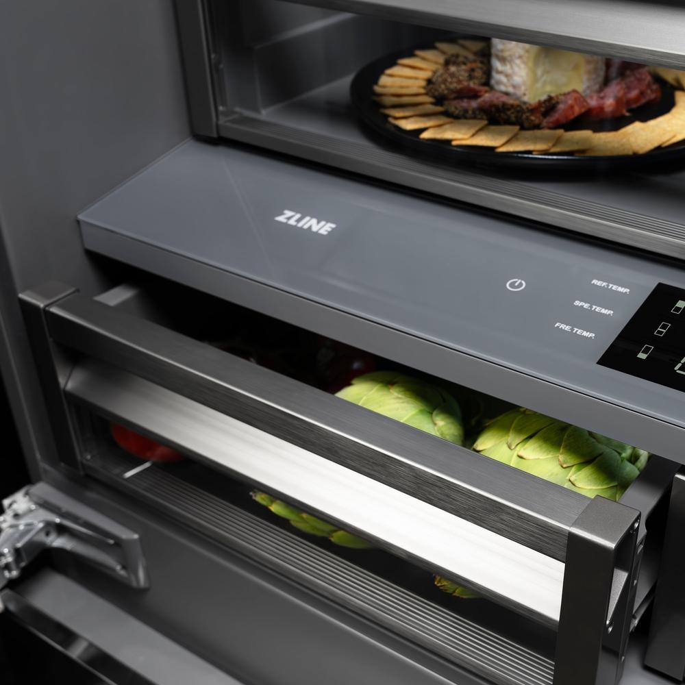 ZLINE Autograph Edition 36 in. 19.6 cu. ft. Panel Ready French Door Built-In Bottom Freezer Refrigerator with Water Dispenser and Ice Maker with Graphite Gray Interior and Matte Black Accents (GRBIVZ-36-MB)