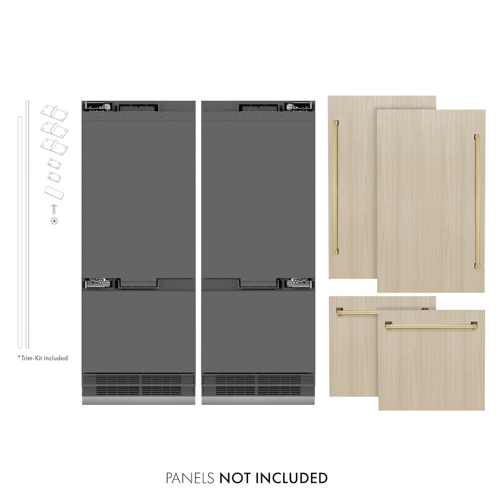 ZLINE Autograph Edition 60 in. 32.2 cu. ft. Panel Ready French Door Built-In Bottom Freezer Refrigerator with Water Dispenser and Ice Maker with Graphite Gray Interior and Polished Gold Accents (GRBIVZ-60-G)