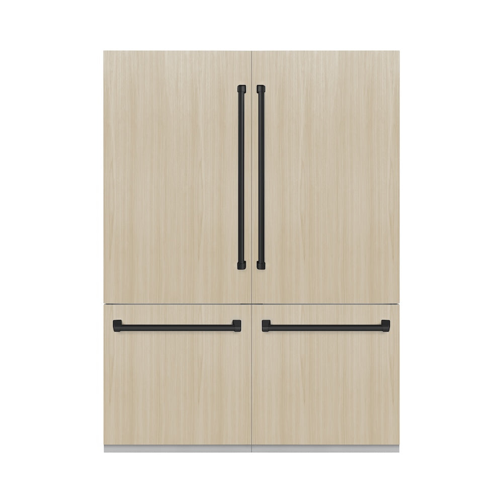 ZLINE Autograph Edition 60 in. 32.2 cu. ft. Panel Ready French Door Built-In Bottom Freezer Refrigerator with Water Dispenser and Ice Maker with Graphite Gray Interior and Matte Black Accents (GRBIVZ-60-MB)