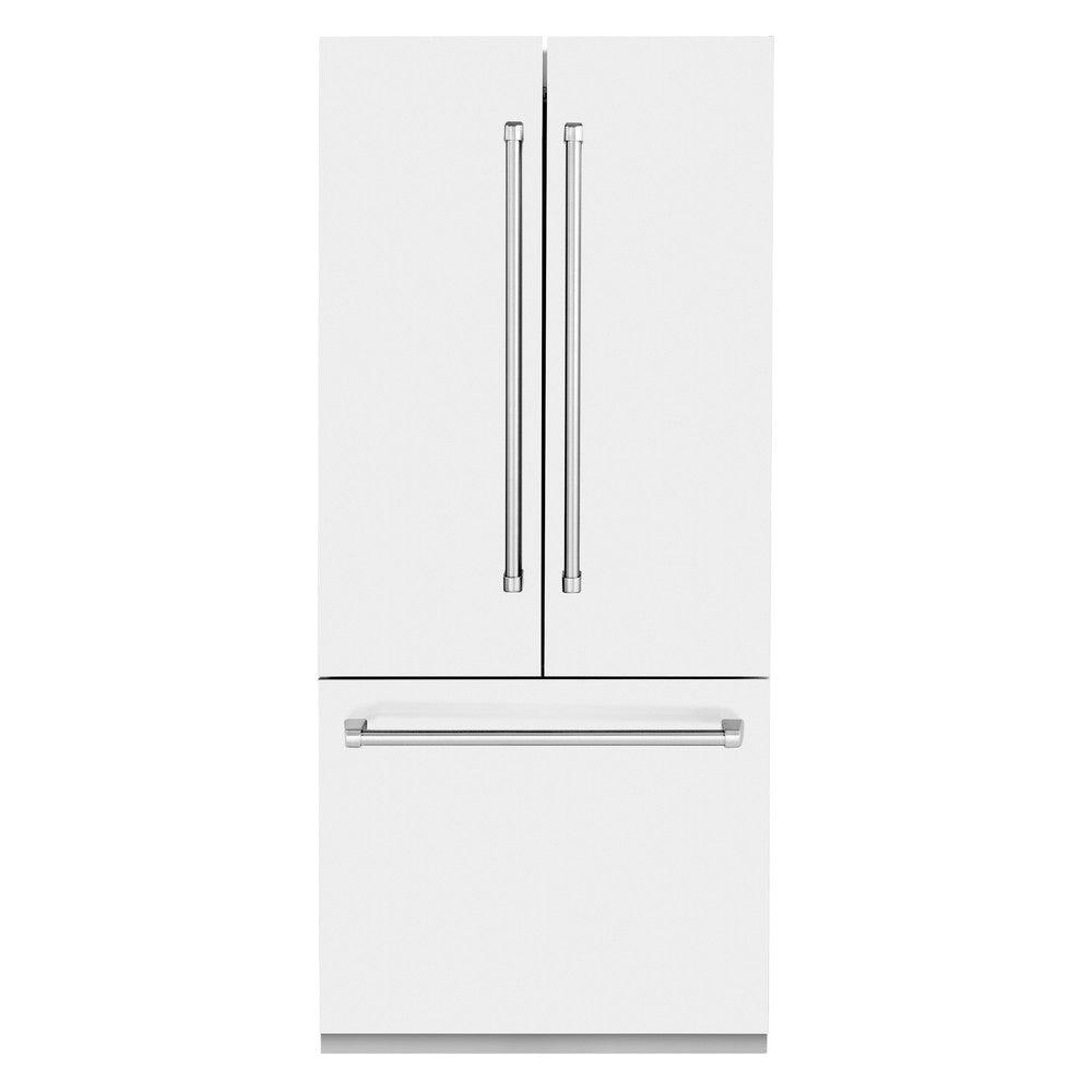 ZLINE 36 in. 19.6 cu. ft. French Door Built-In Bottom Freezer Refrigerator with Water Dispenser and Ice Maker in White Matte (RBIV-WM-36)