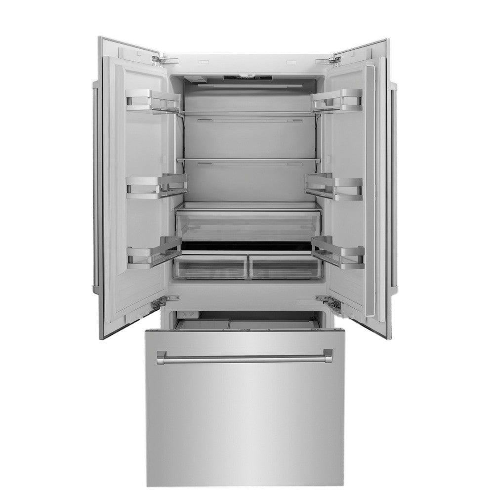 ZLINE 36 in. 19.6 cu. ft. French Door Built-In Bottom Freezer Refrigerator with Water Dispenser and Ice Maker in Stainless Steel (RBIV-304-36)