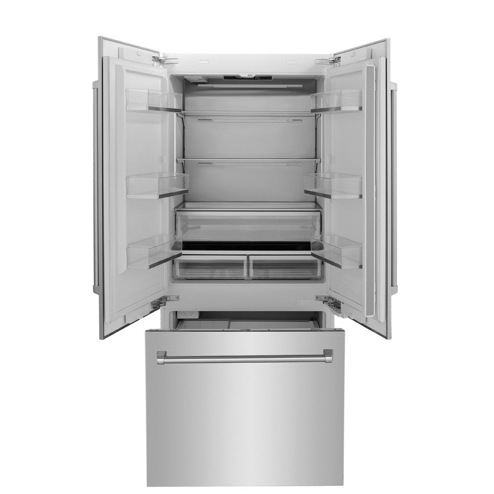 ZLINE 36 in. 19.6 cu. ft. Panel Ready French Door Built-In Bottom Freezer Refrigerator with Water Dispenser and Ice Maker (RBIV-36)