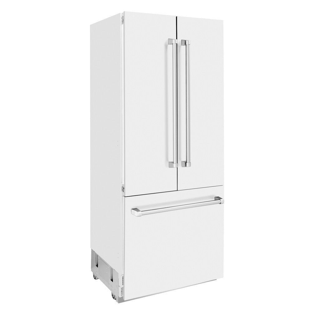 ZLINE 36 in. 19.6 cu. ft. Built-in 3-Door French Door Refrigerator with Internal Water and Ice Dispenser in White Matte (RBIV-WM-36)